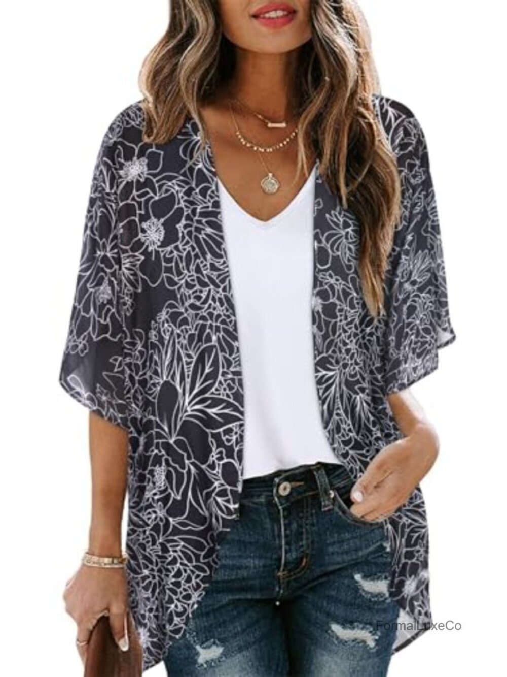 CHICGAL Womens Floral Chiffon Kimono Cardigan Beach Cover Up